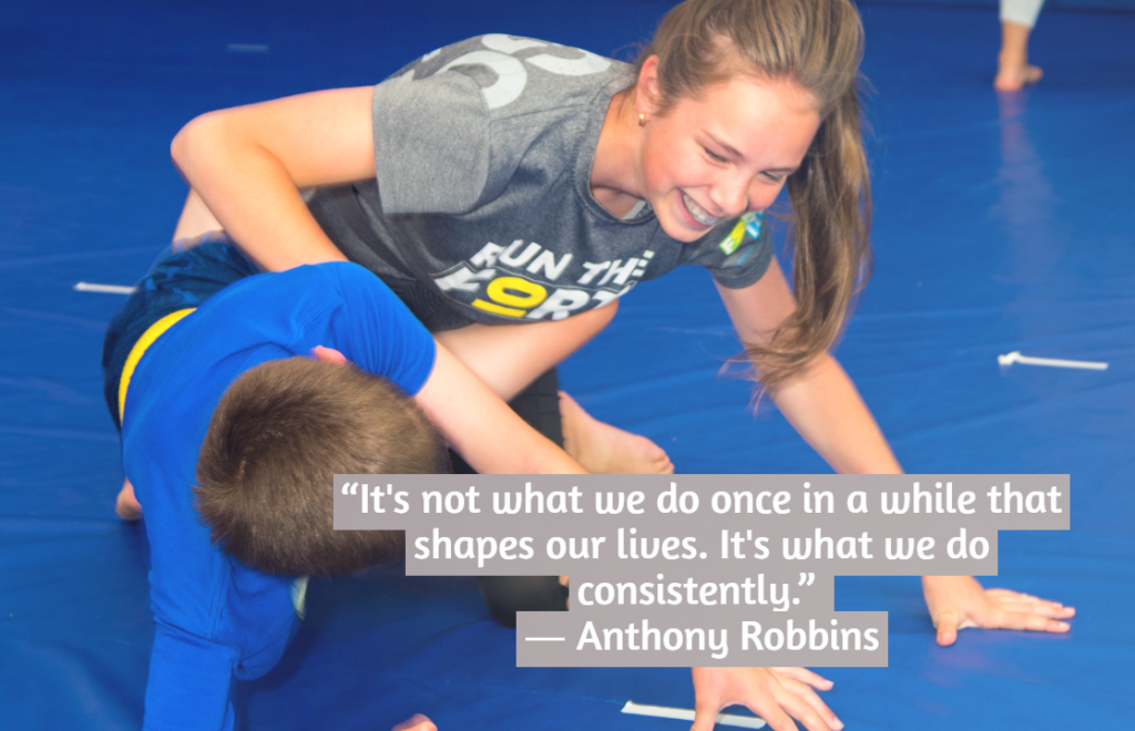 childrens-martial-arts-shown-with text “It's not what we do once in a while that shapes our lives. It's what we do consistently.” ― Anthony Robbins-quoted